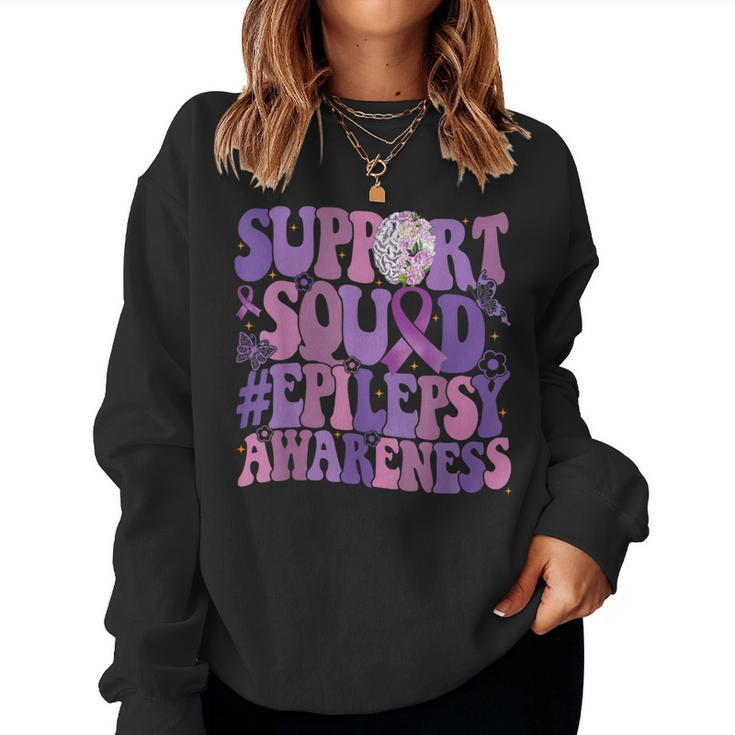 Groovy Purple Brain Flower Support Squad Epilepsy Awareness Women Sweatshirt