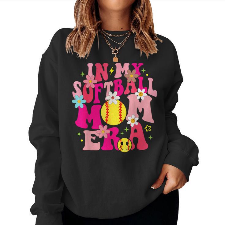 Groovy In My Softball Mom Era Life Game Day Vibes Mama Pink Women Sweatshirt