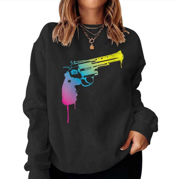 Gun Dripping Rainbow Graffiti Paint Artist Revolver Women Sweatshirt