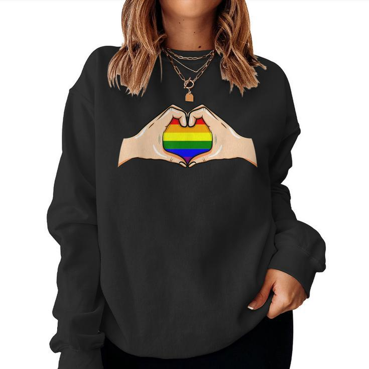 Hand Heart Lgbt Flag Cute Gay Pride Rainbow Glbt Women Sweatshirt