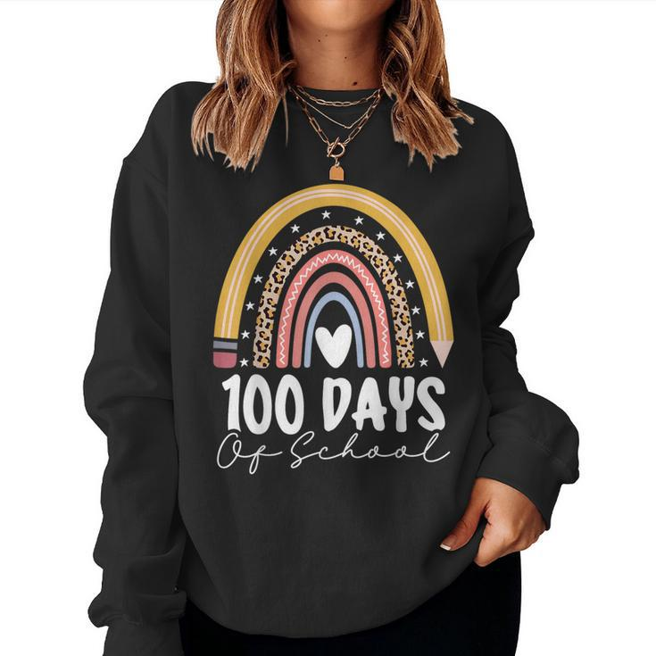 Happy 100Th Day Of School Teacher 100 Days Of School Rainbow Women Sweatshirt
