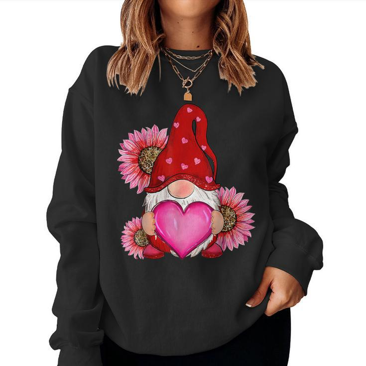Happy Valentine's Day Gnome With Leopard Sunflower Valentine Women Sweatshirt