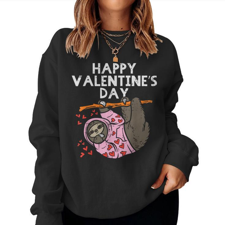 Happy Valentines Day Sloth Hearts Cute Lazy Animal Lover Women Sweatshirt