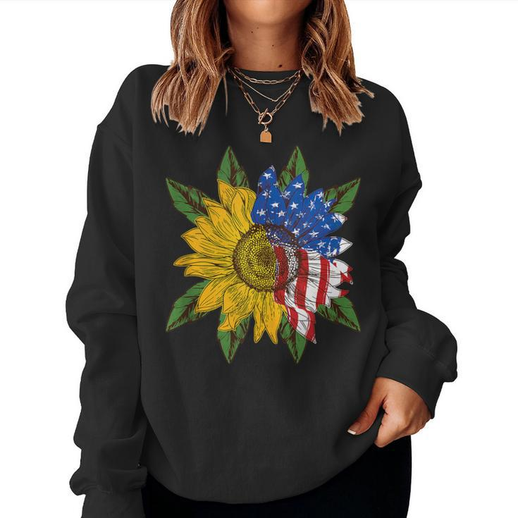 Hippie Hippies Peace Sunflower American Flag Hippy Women Sweatshirt