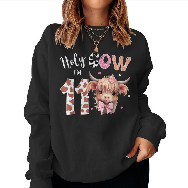 Holy Cow I'm 11 Highland Cow Print 11Th Birthday Girl Women Sweatshirt