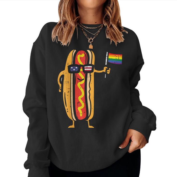 Hotdog Us Flag Sunglasses Rainbow Flag Gay Pride Lgbtq Food Women Sweatshirt