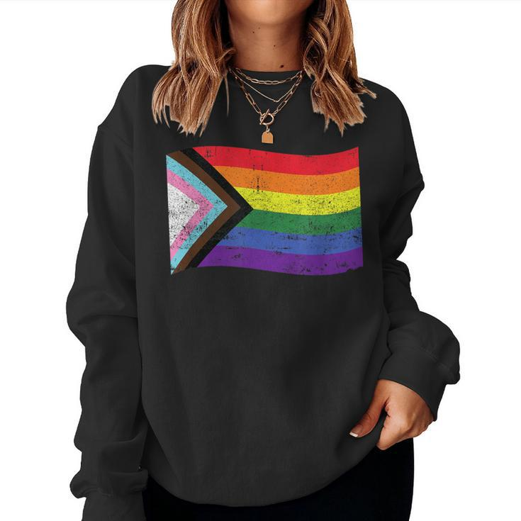 Inclusive Progress Pride Flag Gay Pride Lgbtq Rainbow Flag Women Sweatshirt