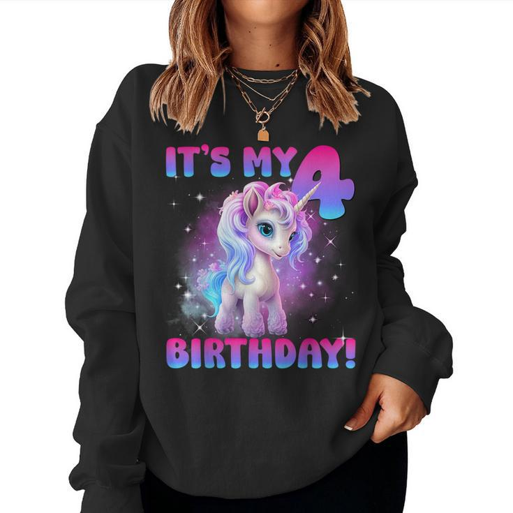 Its My 4Th Birthday Girl Unicorn Family Party Decorations Women Sweatshirt
