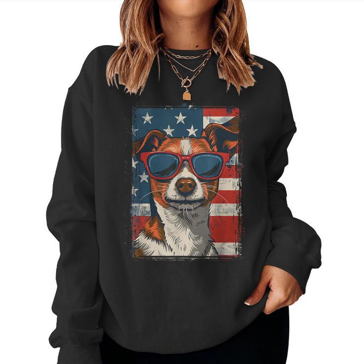 Jack Russel Dog 4 Juli Amerika Usa Flagge Patriotische Mama Papa Sweatshirt Frauen