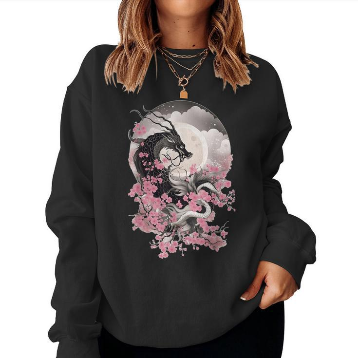 Japanese Dragon & Cherry Blossom & Full Moon Asian Women Sweatshirt