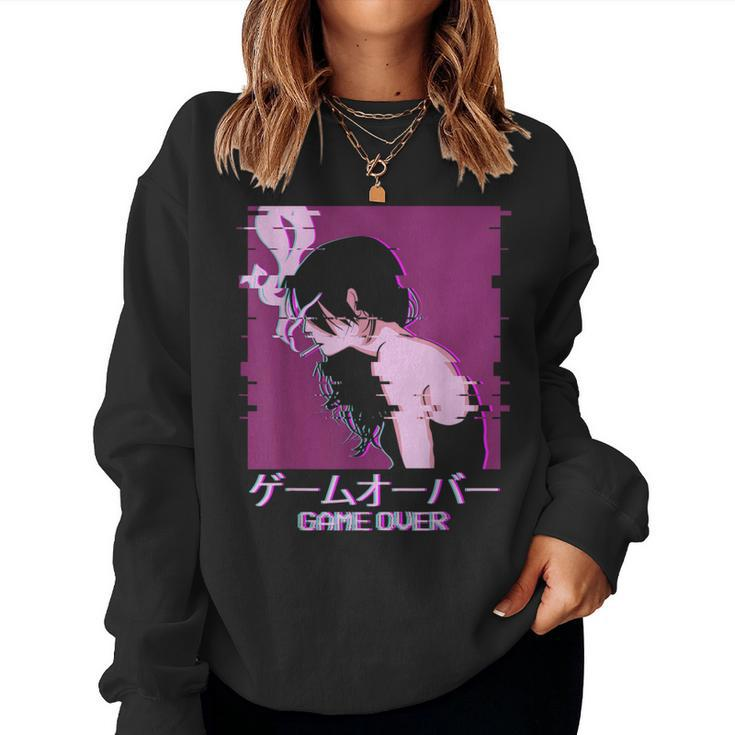 Japanese Vaporwave Sad Anime Girl Game Over Aesthetic Women Sweatshirt