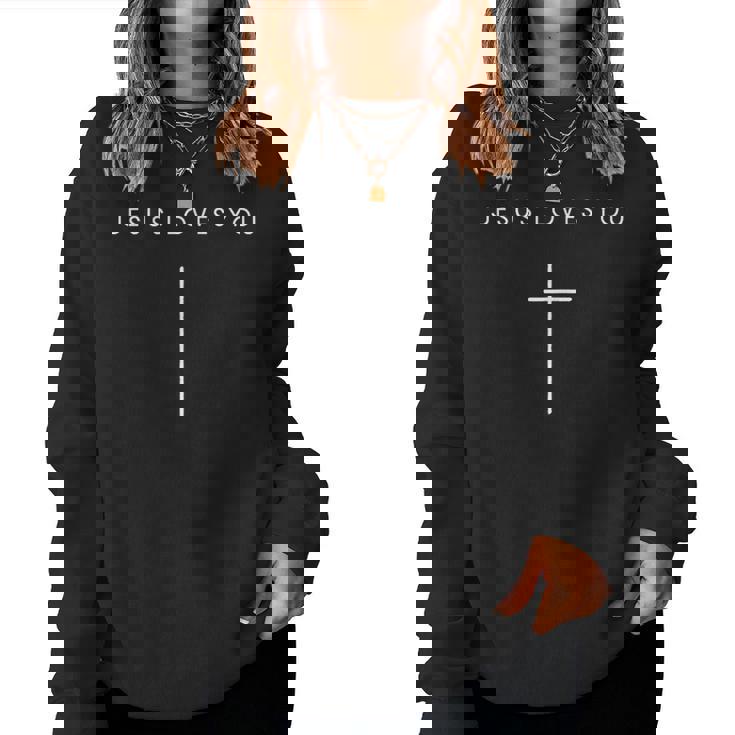 Jesus Loves You Cross Minimalist Christian Religious Jesus Women Sweatshirt