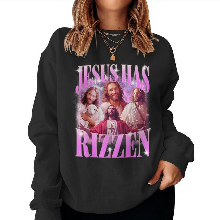 Jesus Has Rizzen Vintage Christian Jesus Playing Basketball Women Sweatshirt