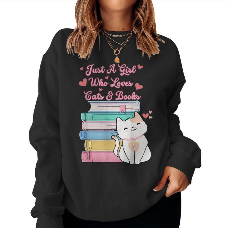 Just A Girl Who Loves Cats And Books Bookworm Cute Kitten Women Sweatshirt