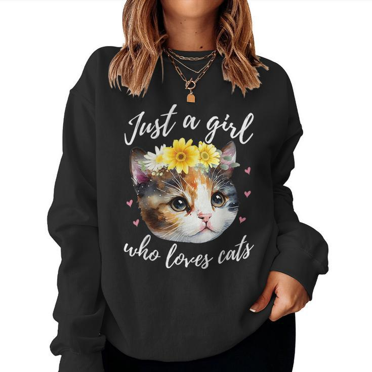 Just A Girl Who Loves Cats Cute Calico Cat Lover Women Sweatshirt