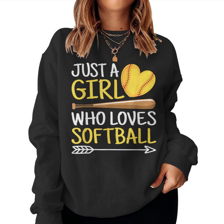 Just A Girl Who Loves Softball Cute Softball Lover Women Sweatshirt