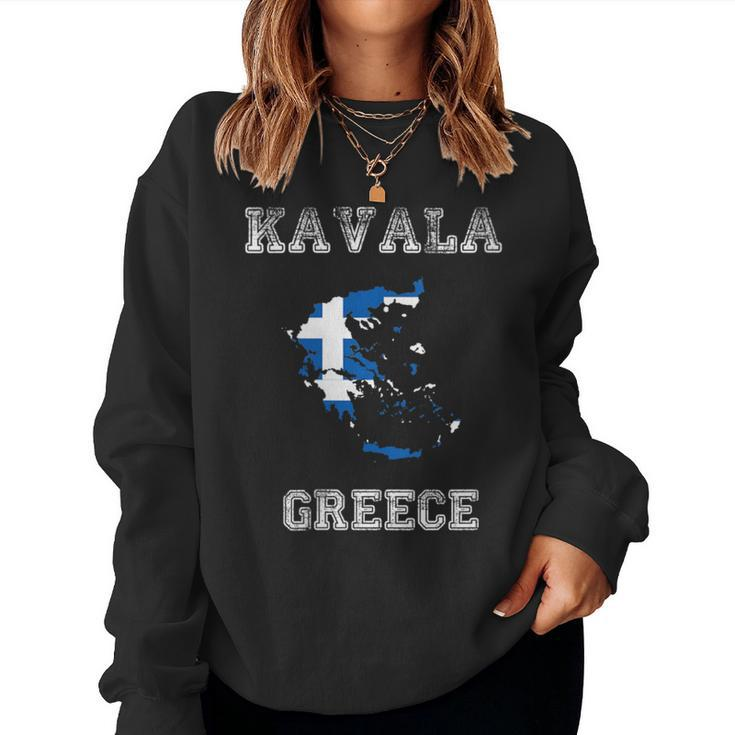 Kavala Greece Vintage Kavala Flag Map Women Sweatshirt