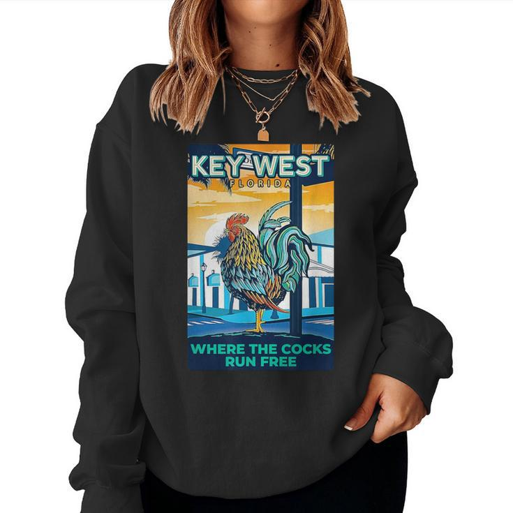 Key West Florida Rooster Where The Chicken Run Free Women Sweatshirt