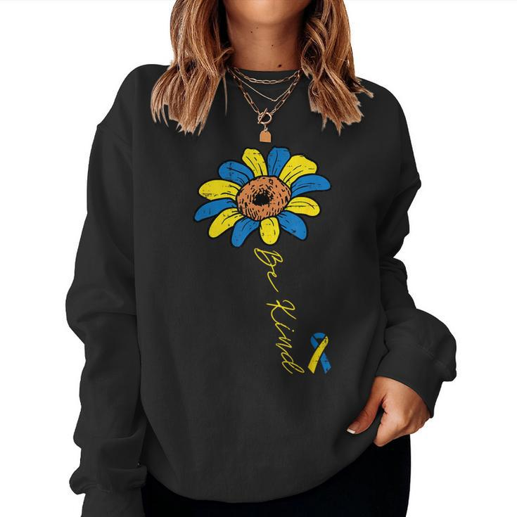 Be Kind Flower Down Syndrome Ribbon Awareness T21 Girl Women Sweatshirt