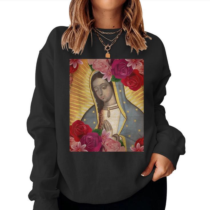 Our Lady Of Guadalupe Rose Blessed Mother Mary Catholic Women Sweatshirt