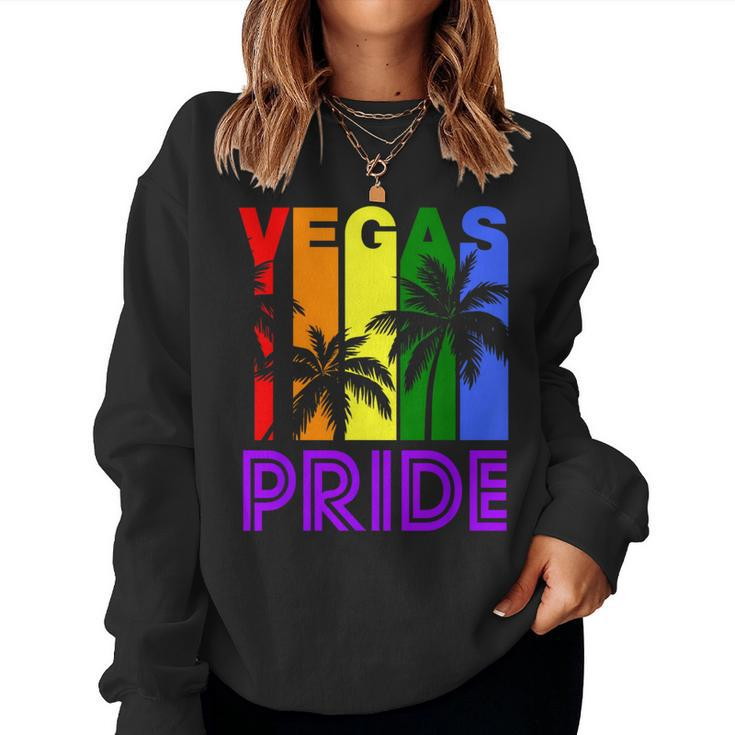 Las Vegas Pride Gay Pride Lgbtq Rainbow Palm Trees Women Sweatshirt