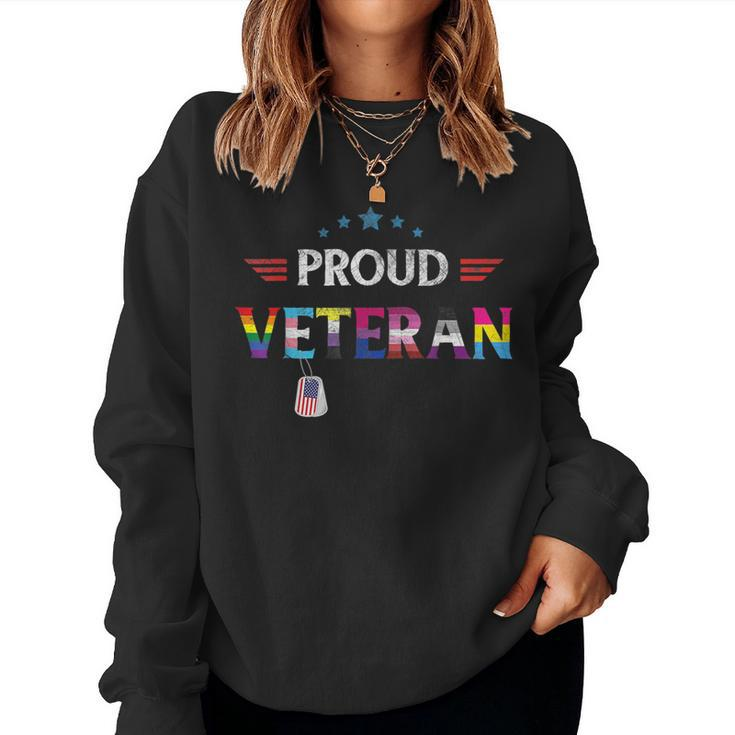 Lgbt Proud Veteran Rainbow Gay Pride Trans Flag Us Military Women Sweatshirt