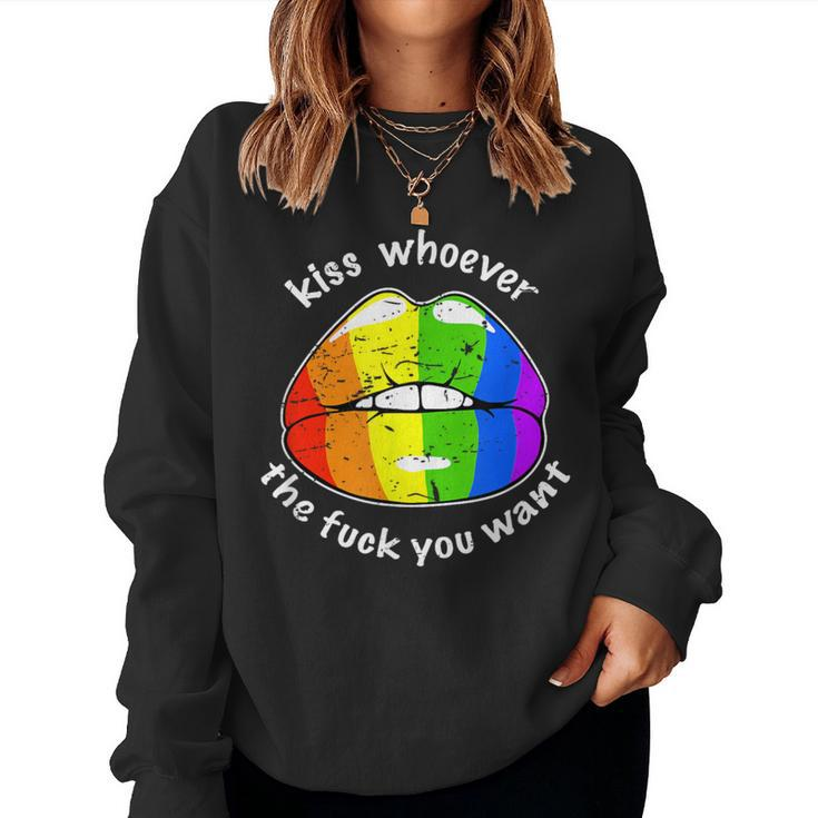 Lgbt Rainbow Flag Kiss Whoever The Fuck You Want Lips Women Sweatshirt