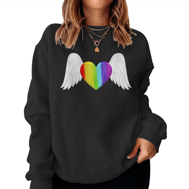 Lgbt Rainbow Heart With Angel Wings Lesbian Gay Pride Women Sweatshirt