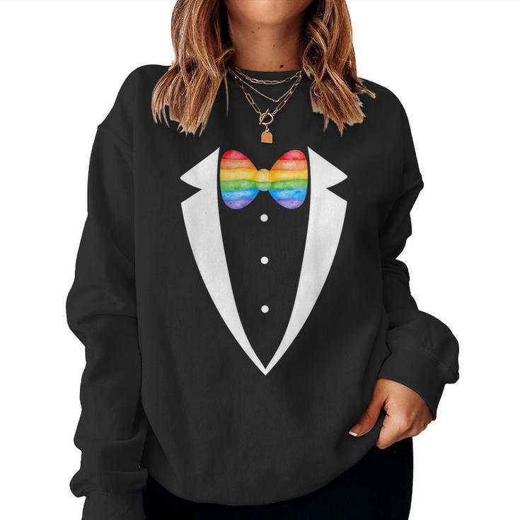 Lgbtq Tuxedo Rainbow Tuxedo Suspenders Gay Pride Month Women Sweatshirt