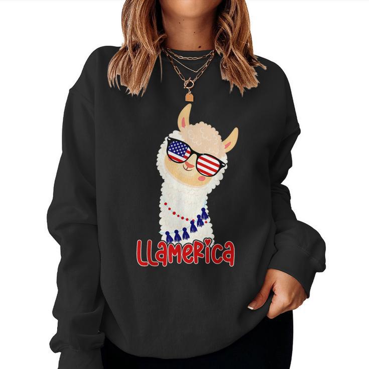 Llamerica Llama Patriotic 4Th Of July Veteran Flag Day Women Sweatshirt