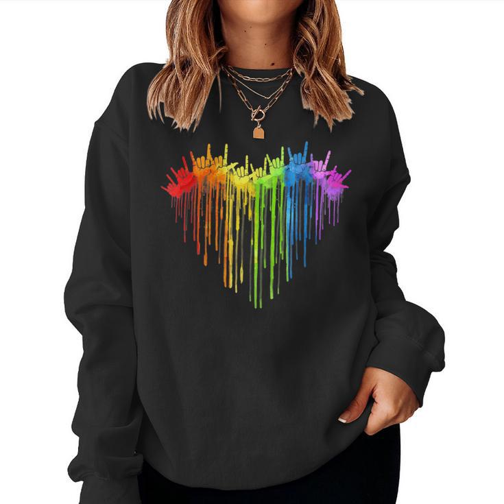 I Love You Hand Sign Rainbow Heart Asl Gay Pride Lgbt Women Sweatshirt