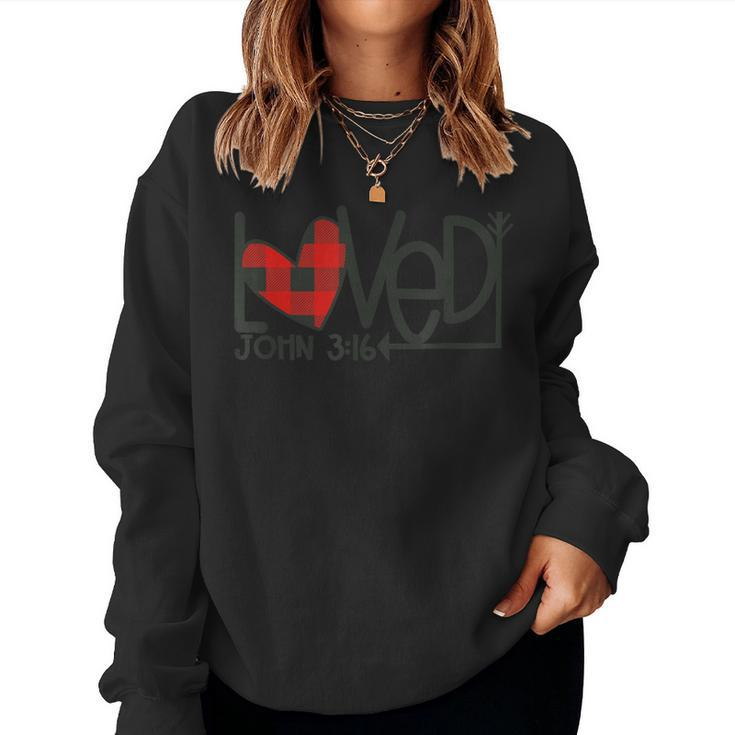 Loved John 316 Plaid Heart Christian Valentines Day Women Sweatshirt