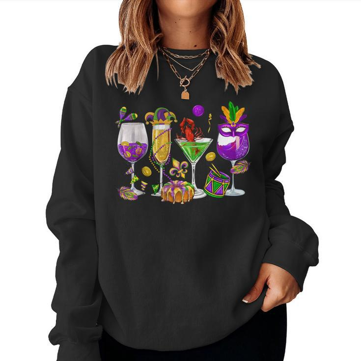 Mardi Gras Glass Of Wine Drinking Team Wine Festival Parade Women Sweatshirt