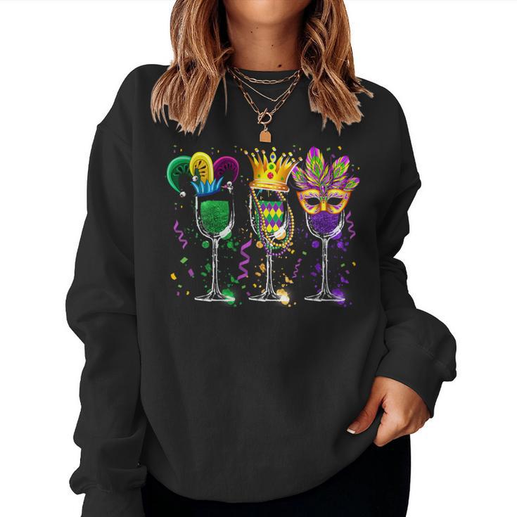 Mardi Gras Glass Of Wine Drinking Team Wine Festival Parade Women Sweatshirt