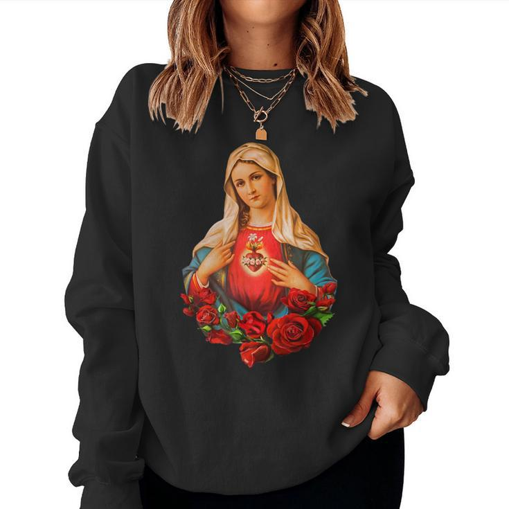 Mary Mother Of God Heart Of Virgin Mary Classic Catholic Women Sweatshirt