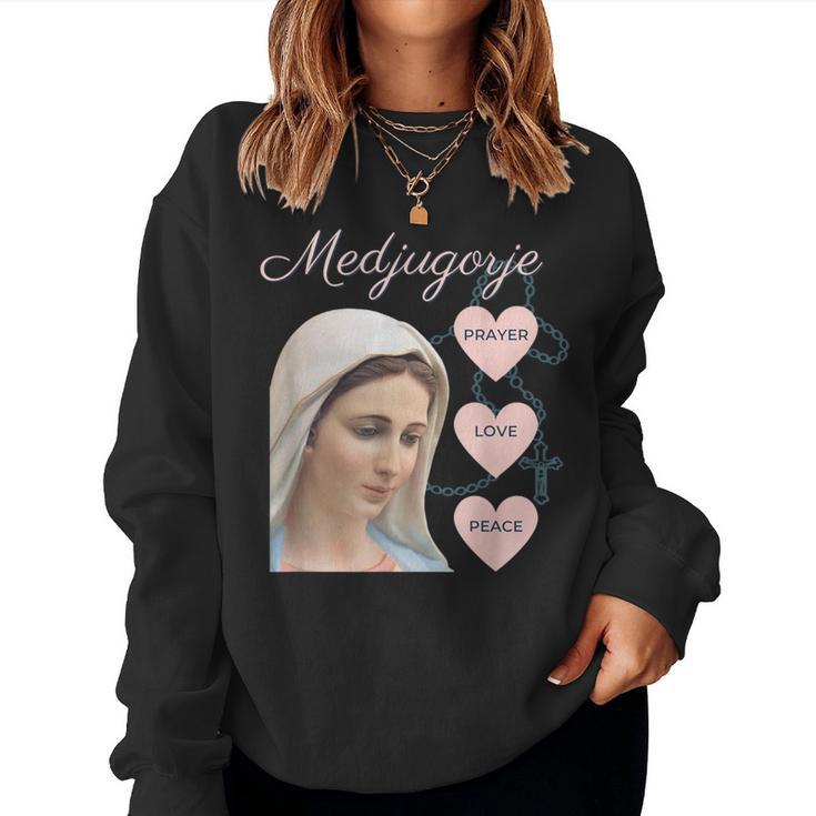 Medjugorje Rosary Prayer Love Peace Blessed Mother Of Jesus Women Sweatshirt