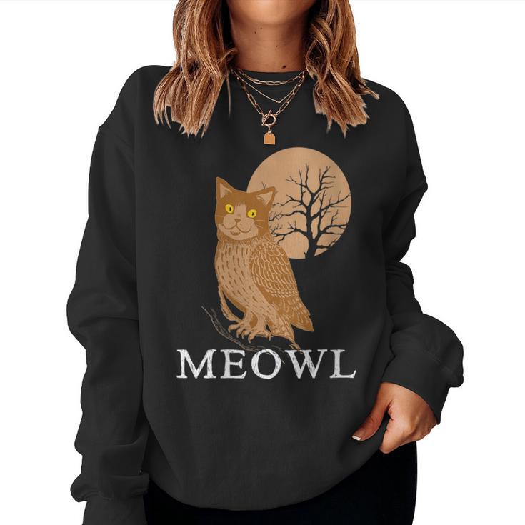 Meowl Cat Owl With Tree And Full Moon Women Sweatshirt