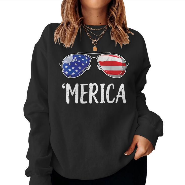 Merica Sunglasses 4Th Of July Usa American Flag Women Sweatshirt