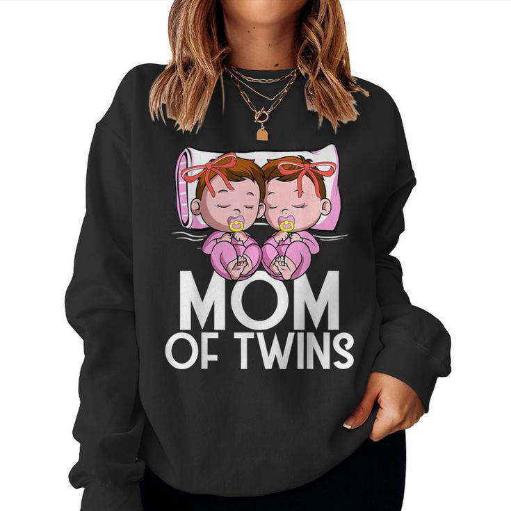 Mom Of Twins Girls Announcement Mother Of Twin Daughters Women Sweatshirt