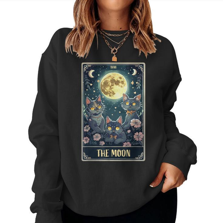 The Moon Tarot Card Three Cats Moon Flower Cute Cat Moon Women Sweatshirt