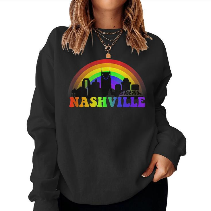 Nashville Pride Lgbtq Gay City Silhouette Rainbow Women Sweatshirt