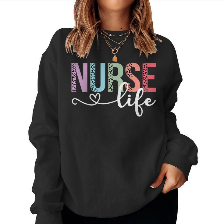 Nurse Life Rn Lpn Cna Leopard Nurse Week Healthcare Women Sweatshirt