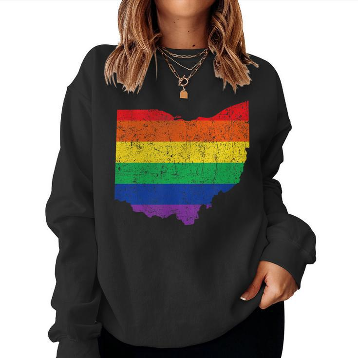 Ohio Map Gay Pride Rainbow Flag Lgbt Support Women Sweatshirt