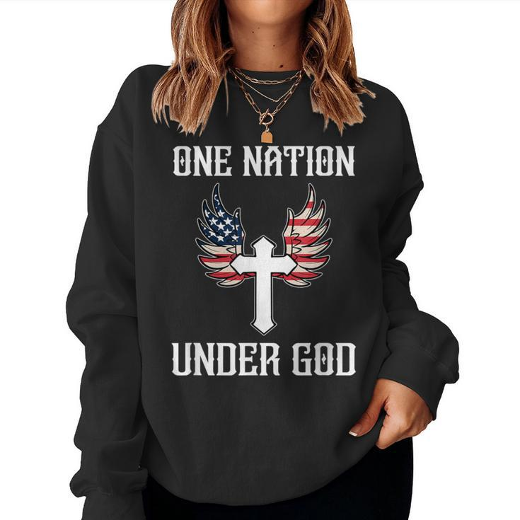 One Nation Under God American Flag Christian Cross Patriotic Women Sweatshirt