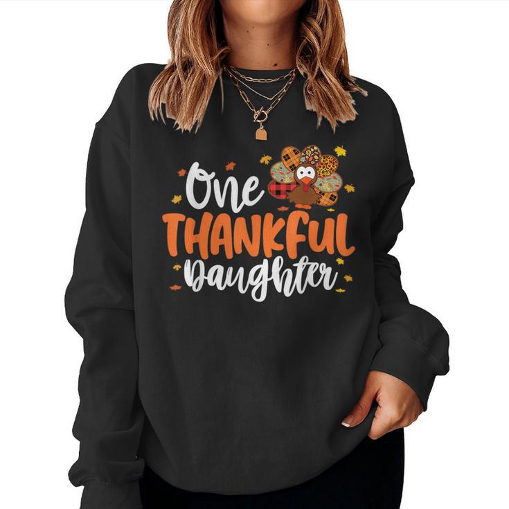 One Thankful Daughter Turkey Leopard Thanksgiving Family Women Sweatshirt