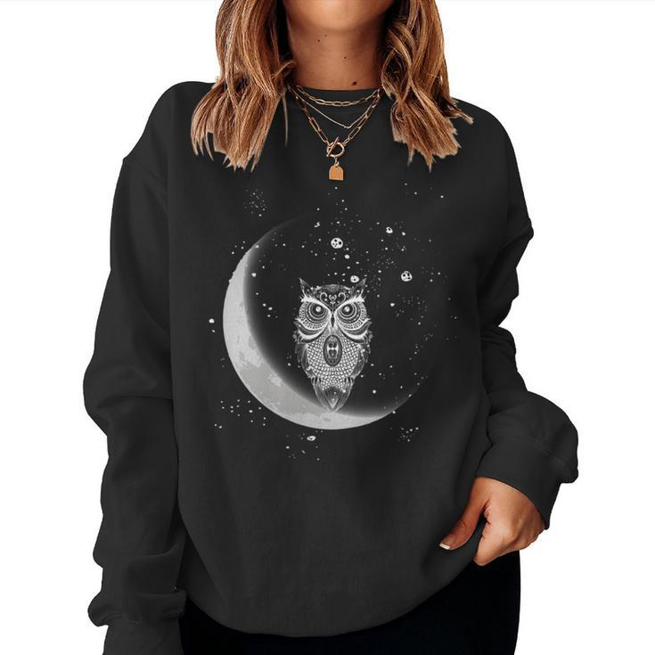 Owls Night Owls Owl At Night On Moon At Night Sky Women Sweatshirt
