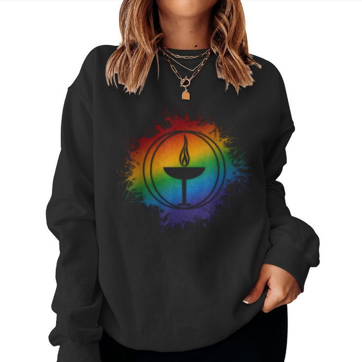 Paint Splatter Lgbtq Pride Rainbow Unitarian Universalism Women Sweatshirt