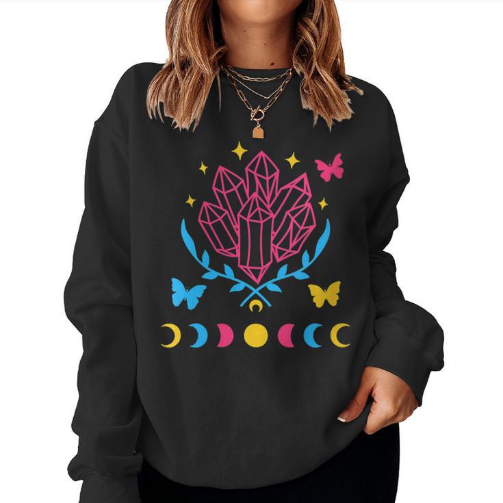 Pansexual Subtle Pan Pride Lgbtq Subtle Moon Phase Crystals Women Sweatshirt