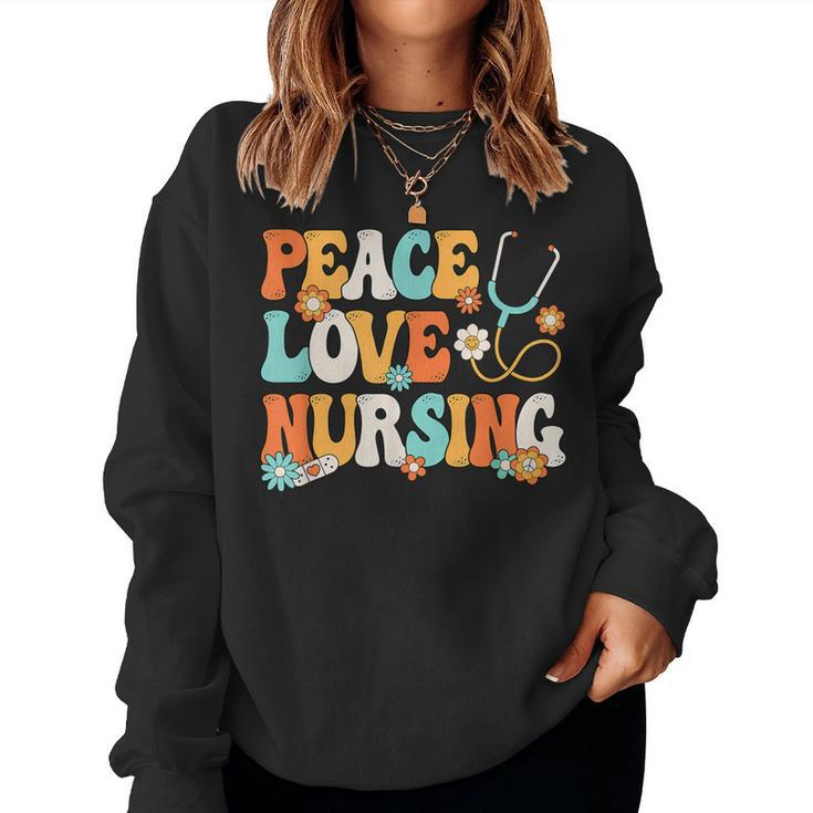 Peace Love Nursing Groovy Nurse Women Sweatshirt