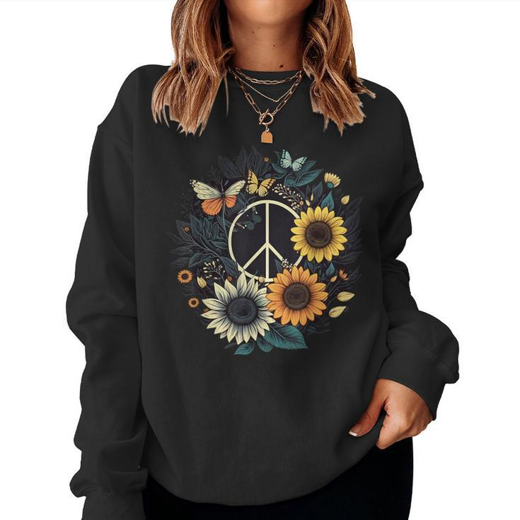 Peace Sign Love Sunflower On 60S 70S Sunflower Hippie Women Sweatshirt